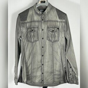 Buckle Black Distressed Gray Button Shirt Men’s Large Athletic Fit